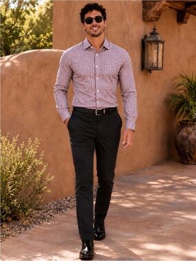 Eton Contemporary Fit Burgundy Check Dress Shirt Size 41 / 16 / Medium/Large